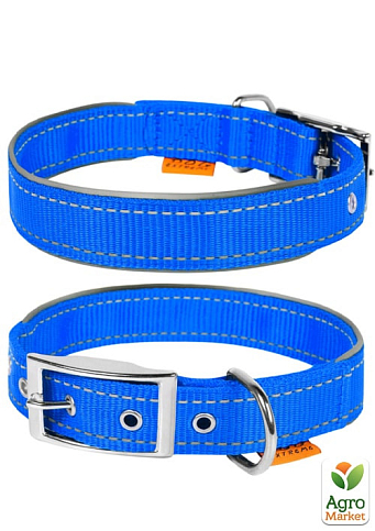Нашийник "Dog Extremе" з нейлону, подвійний з світловідбиваючою вставкою (ширина 40мм, довжина 60-72см) блакитний (64542)