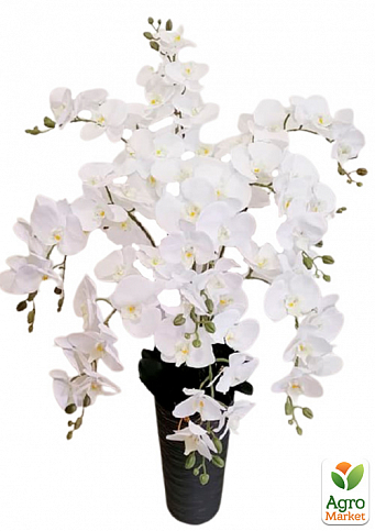 Біла королівська штучна орхідея на 11 гілок в високому кашпо (ОК1211)
