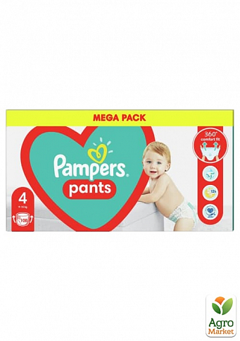 PAMPERS дитячі одноразові підгузки-трусики Pants Розмір 4 Maxi (9-15кг) Мега Упаковка 108 шт
