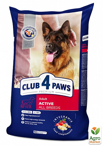 Сухой корм Клуб 4 Лапы Премиум для взрослых активных собак 14 кг (2995680)