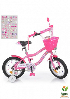 Велосипед дитячий PROF1 14д. Unicorn, SKD75,ліхтар,дзвінок,дзеркало,кошик,дод.кол.,рожевий (Y14241-1)2