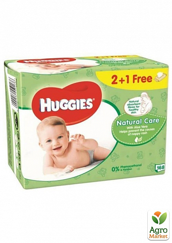 Huggies детские влажные салфетки для младенцев  Natural Care Triplo (2+1) 3*56 шт