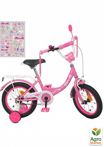 Велосипед детский PROF1 12д. Princess,SKD45,фонарь,звонок,зеркало,доп.кол.,розовый (Y1211)