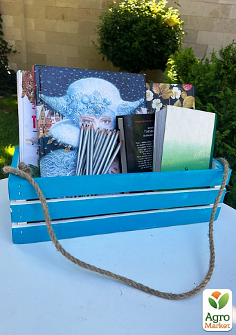 Ящик дерев'яний для зберігання декору та квітів "Франческа" довжина 44см, ширина 17см, висота 13см. (синій із довгою ручкою) - фото 3