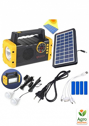 Многофункциональная солнечная станция Solar Home System EVERTON RT-907  2*3 W, FM/AM/SW/MP3/TF/USB /Bluetooth (с 2 лампами)