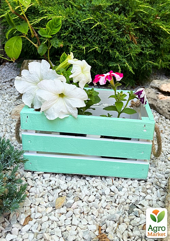 Ящик дерев'яний для зберігання декору та квітів "Бланш" довжина 25см, ширина 17см, висота 13см. (Бірюзовий з ручками) - фото 4