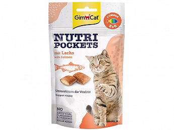 GimCat Nutri Pockets with Salmon Лакомство для кошек, лосось, Омега 3 и 6  60 г (4192060)