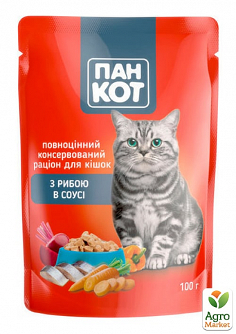 Корм для котів (з рибою в соусі) ТМ "Пан Кіт" 100г