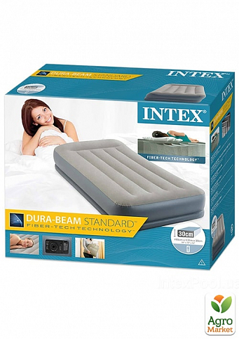 Надувная кровать с встроенным электронасосом, односпальная, серая ТМ "Intex" (64116) - фото 2