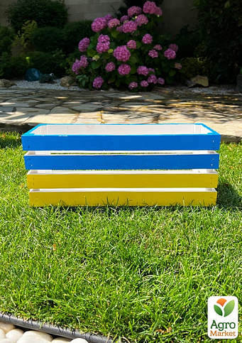 Ящик декоративный деревянный для хранения и цветов "Патриотичный" д. 44см, ш. 17см, в. 17см. (сине-желтый)