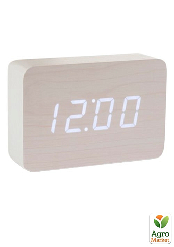 Часы-будильники на аккумуляторе с термометром "BRICK", белые (GK15W13) 