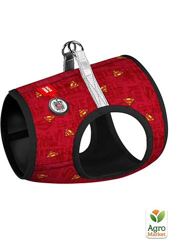 Шлейка для собак мягкая WAUDOG Clothes с QR паспортом, рисунок "Супермен красный", XS1, В 24-27 см, С 18-20 см (1001-4007)