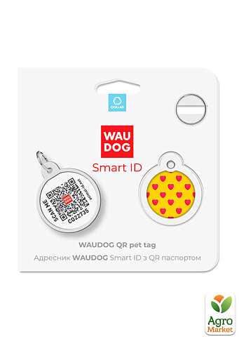 Адресник для собак и кошек металлический WAUDOG Smart ID с QR паспортом, рисунок "Сердца", круг, Д 25 мм (0625-0203) - фото 3