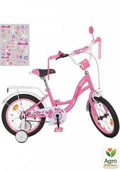 Велосипед дитячий PROF1 16д.  Butterfly,SKD45, ліхтар,дзвінок,дзеркало,дод.кол., рожевий1