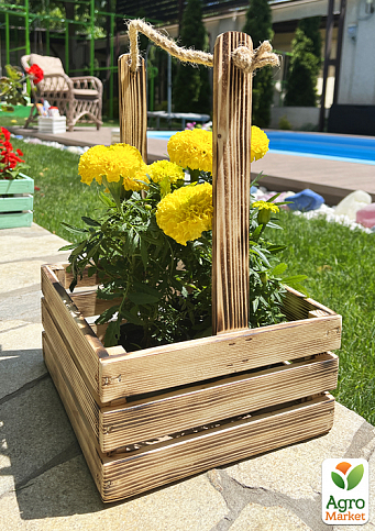 Ящик дерев'яний для зберігання декору та квітів "Прованс" довжина 25см, ширина 27см, висота 13см, висота з ручкою 40см. (обпалений з дерев'яними ручками) - фото 3