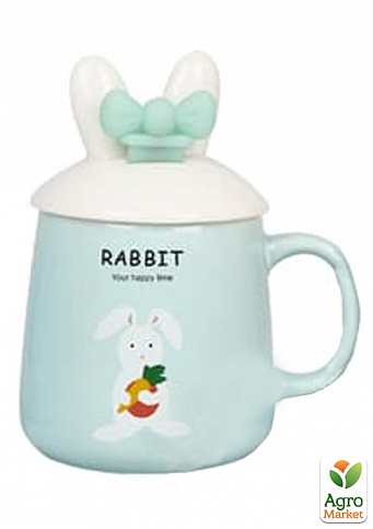 Чашка с крышкой и ложкой Кролик салатовый 360мл (20622)