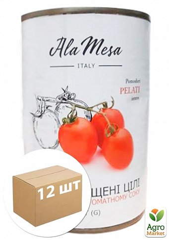Томати в томатному соку (цілі, очищені) ТМ "AlaMesa" 400г упаковка 12шт