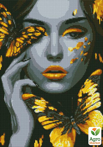 Алмазная мозаика - Девушка с золотыми бабочками AMO7723