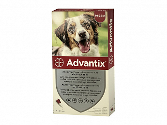 Средства от блох и клещей Байер Адвантикс для собак от 10 до 25 кг 4х2,5мл   10 г (0472470)