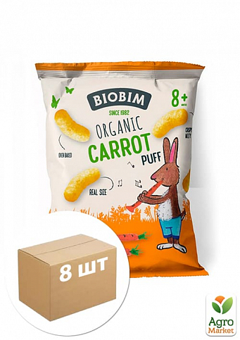 Снеки органические «Паффы курурудяные с морковью» BioBim, 20г уп 8 шт